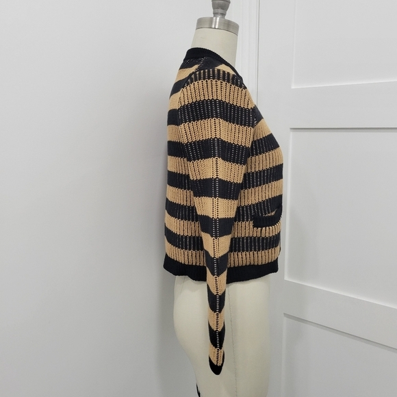 Banana Republic Women's Jacquard Black & Tan Striped Open Sweater Jacket  Size S - Picture 3 of 9